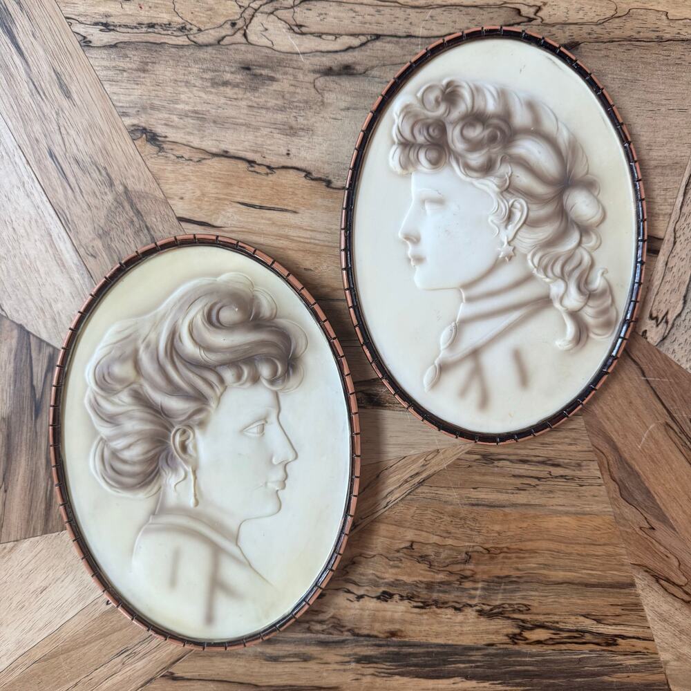 Victorian Cameo Wall Decor Pair, Grandmillennial Lady Silhouette Plaques Set